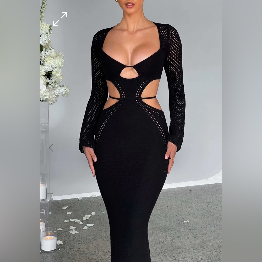 Babyboo Fashion Elegant Black Cut-Out Kint Dress